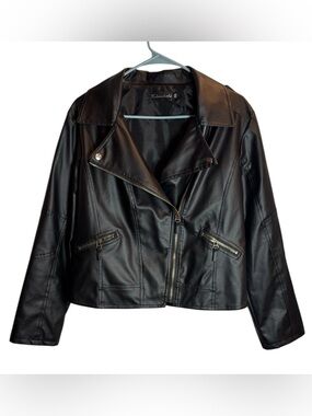 Keleierfushi Size XL Womens Black Faux Leather Zip Up Biker Short Moto Jacket